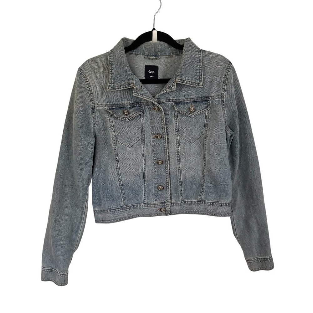 Vintage Gap Light Wash Cotton Denim Jean Jacket Short Length Women's Size L EUC